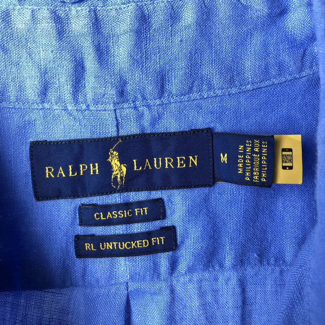 Ralph Lauren CLASSIC FIT RL UNTUCKED FIT Short-Sleeve Linen Button-Down Shirt, Men's Size M (approx.) linen blue type Vintage Second Hand