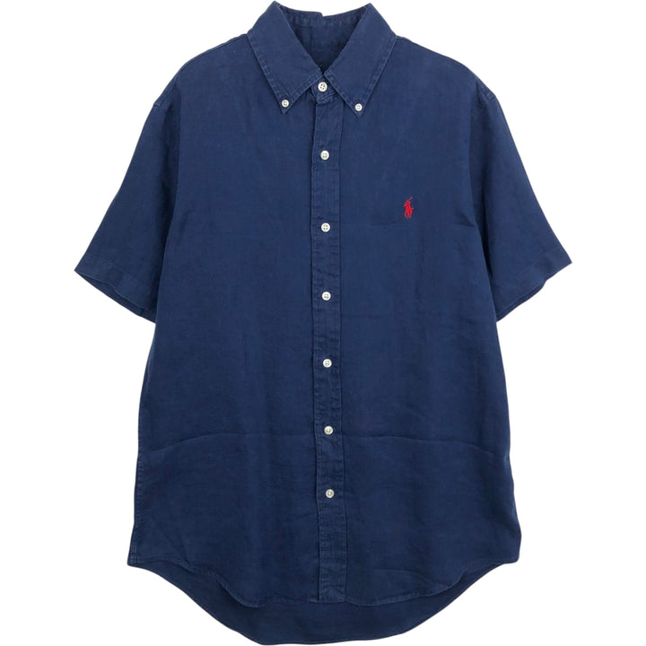 Ralph Lauren short sleeve linen button down shirt, size S for men linen Navy blue Vintage Second Hand