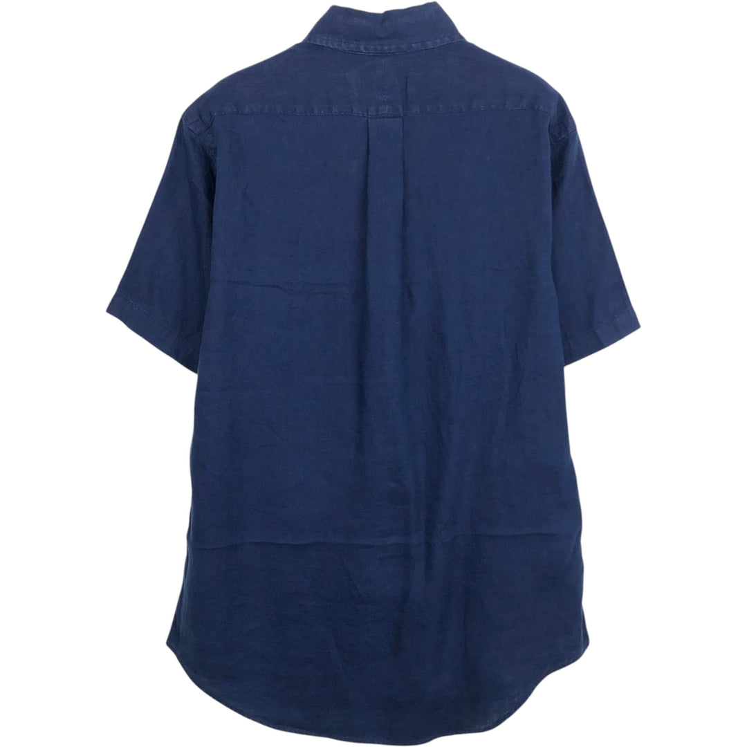 Ralph Lauren short sleeve linen button down shirt, size S for men linen Navy blue Vintage Second Hand