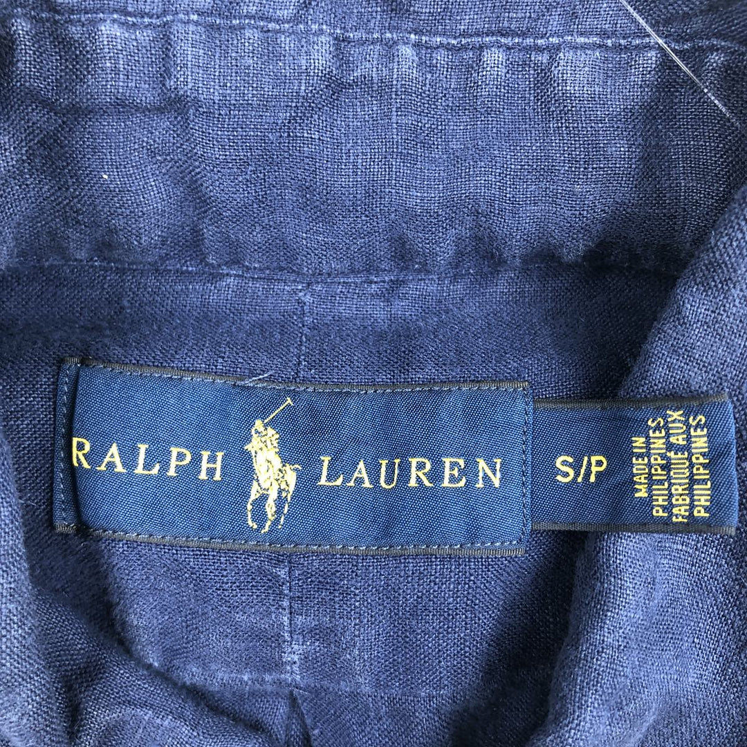 Ralph Lauren short sleeve linen button down shirt, size S for men linen Navy blue Vintage Second Hand