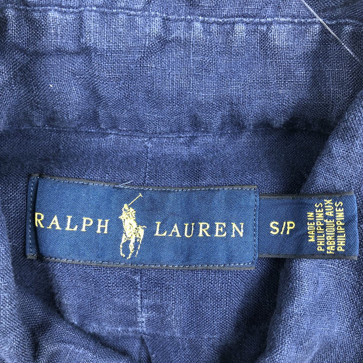 Ralph Lauren short sleeve linen button down shirt, size S for men linen Navy blue Vintage Second Hand
