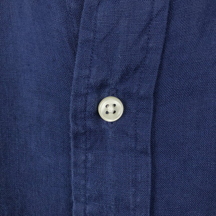 Ralph Lauren short sleeve linen button down shirt, size S for men linen Navy blue Vintage Second Hand