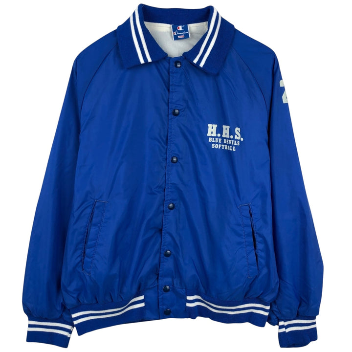 90'S Champion Collared Varsity Jacket Award Jacket Made in USA Men's L Size acrylic blue type Vintage Second Hand