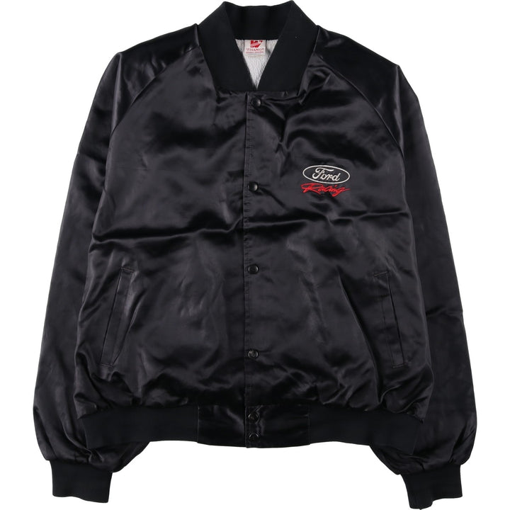 90'S WHANG Ford Racing Nylon Varsity Jacket Award Jacket Made in USA Men's XL equivalent Nylon black type Vintage Second Hand