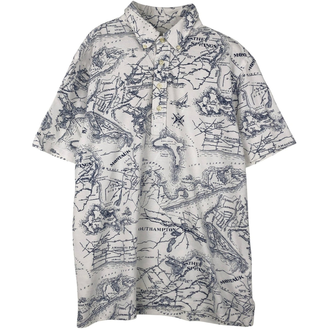 Ralph Lauren POLO RALPH LAUREN KNIT OXFORD all-over print button-down short-sleeve polo shirt, men's size M (approx.) cotton white type Vintage Second Hand