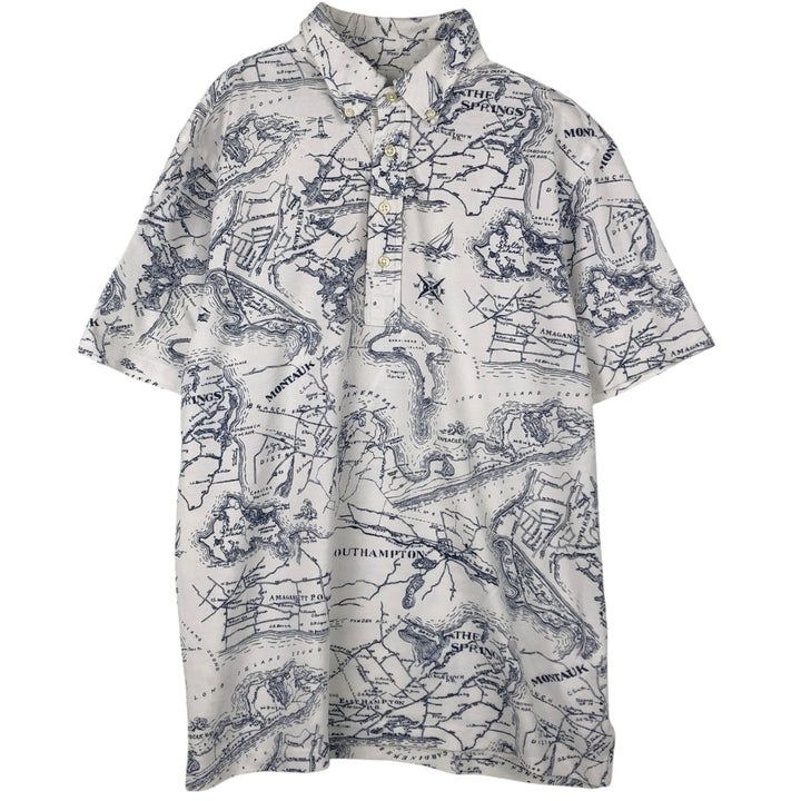 Ralph Lauren POLO RALPH LAUREN KNIT OXFORD all-over print button-down short-sleeve polo shirt, men's size M (approx.) cotton white type Vintage Second Hand
