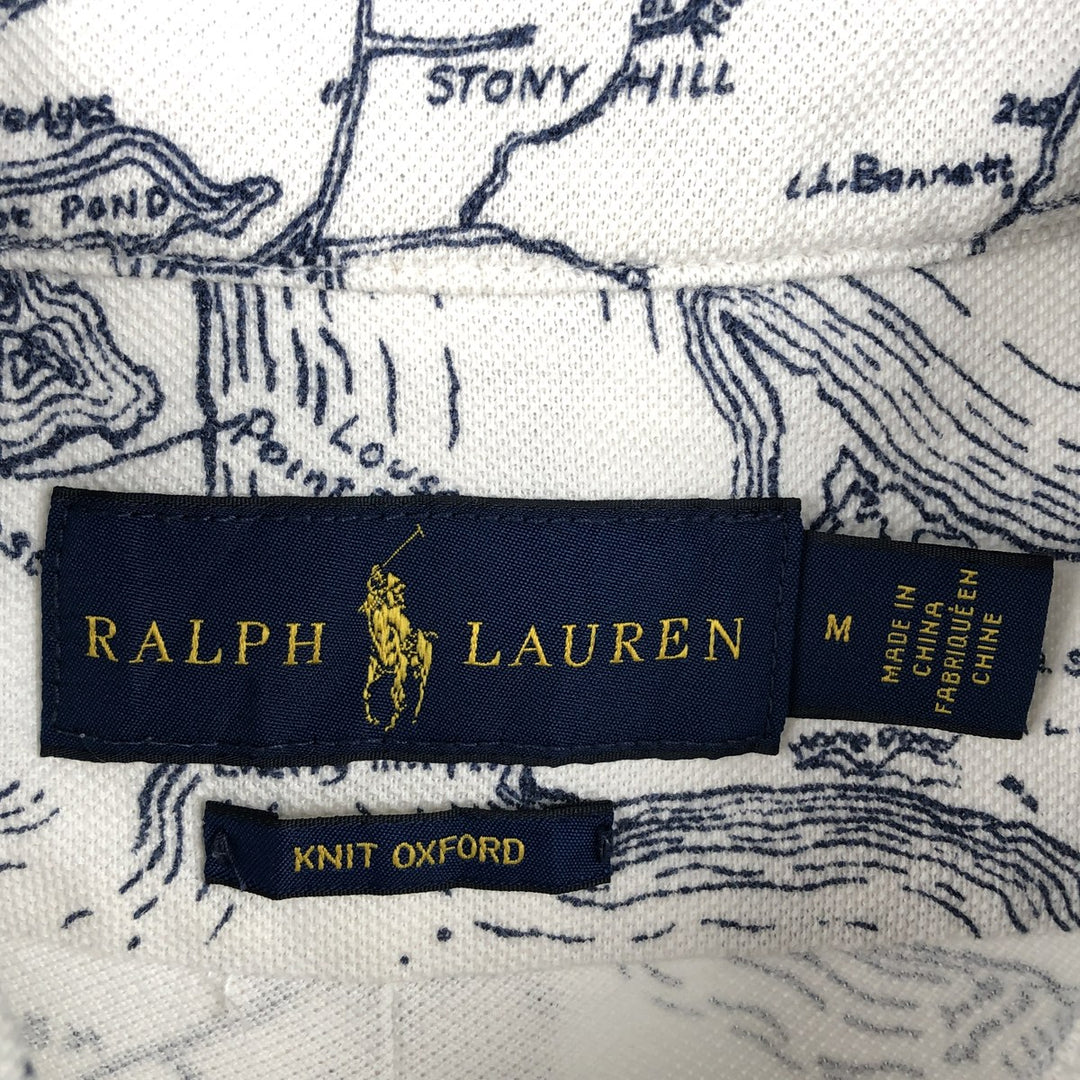 Ralph Lauren POLO RALPH LAUREN KNIT OXFORD all-over print button-down short-sleeve polo shirt, men's size M (approx.) cotton white type Vintage Second Hand