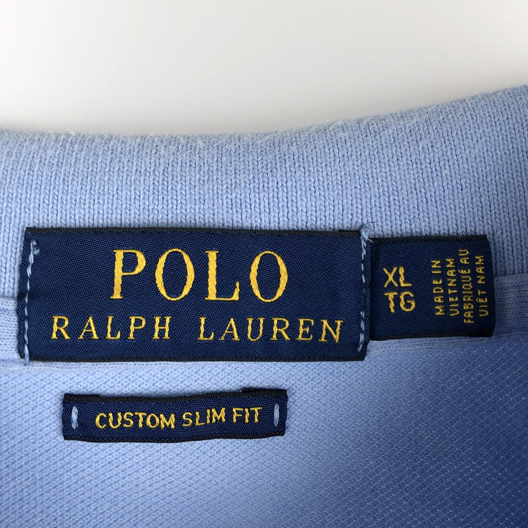Ralph Lauren POLO RALPH LAUREN CUSTOM SLIM FIT short sleeve polo shirt men's XL equivalent cotton Blue type light blue Vintage Second Hand