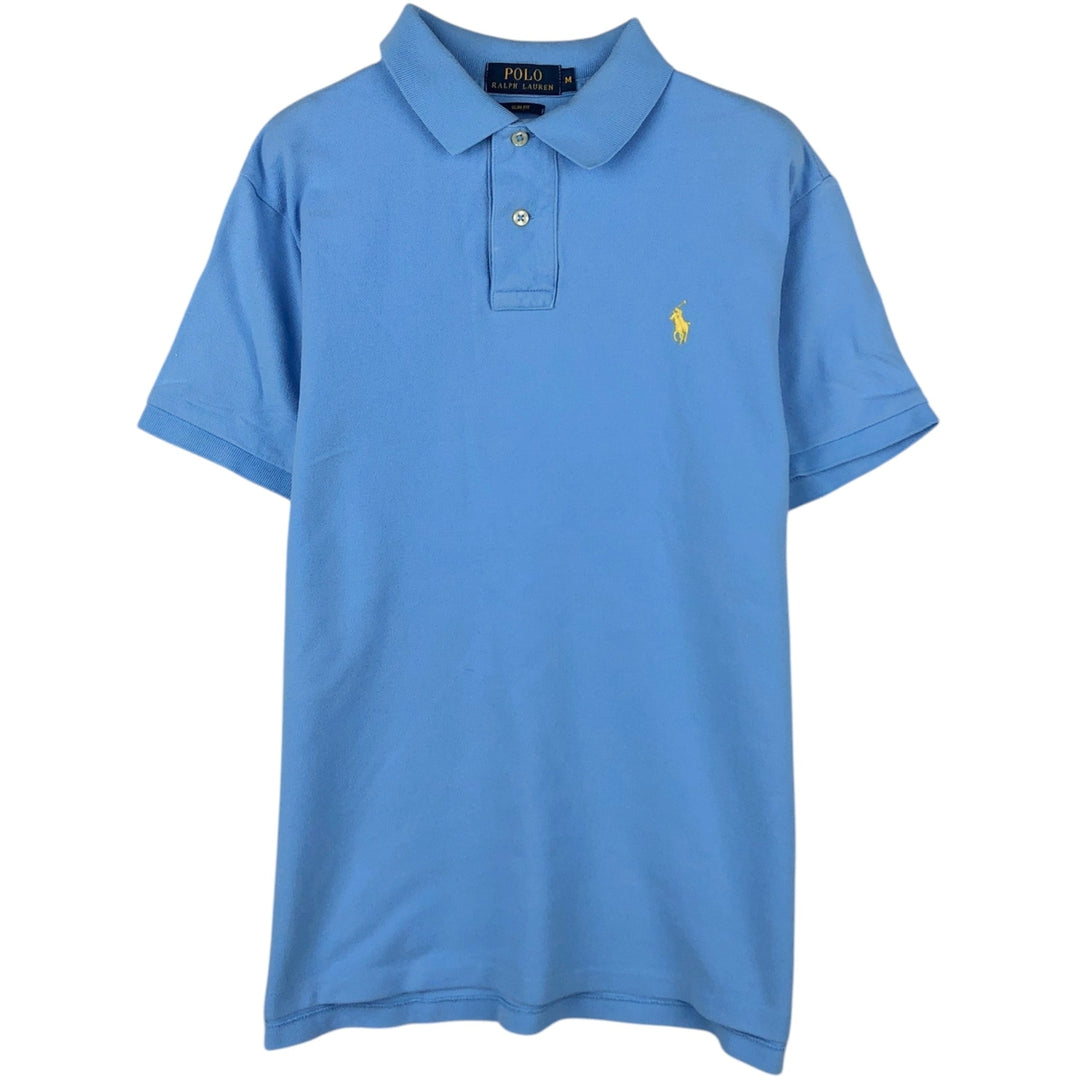Ralph Lauren POLO RALPH LAUREN SLIM FIT short sleeve polo shirt, men's size M cotton Blue type light blue Vintage Second Hand