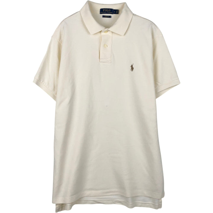 Ralph Lauren POLO RALPH LAUREN CUSTOM FIT short sleeve polo shirt men's size L cotton ivory Vintage Second Hand
