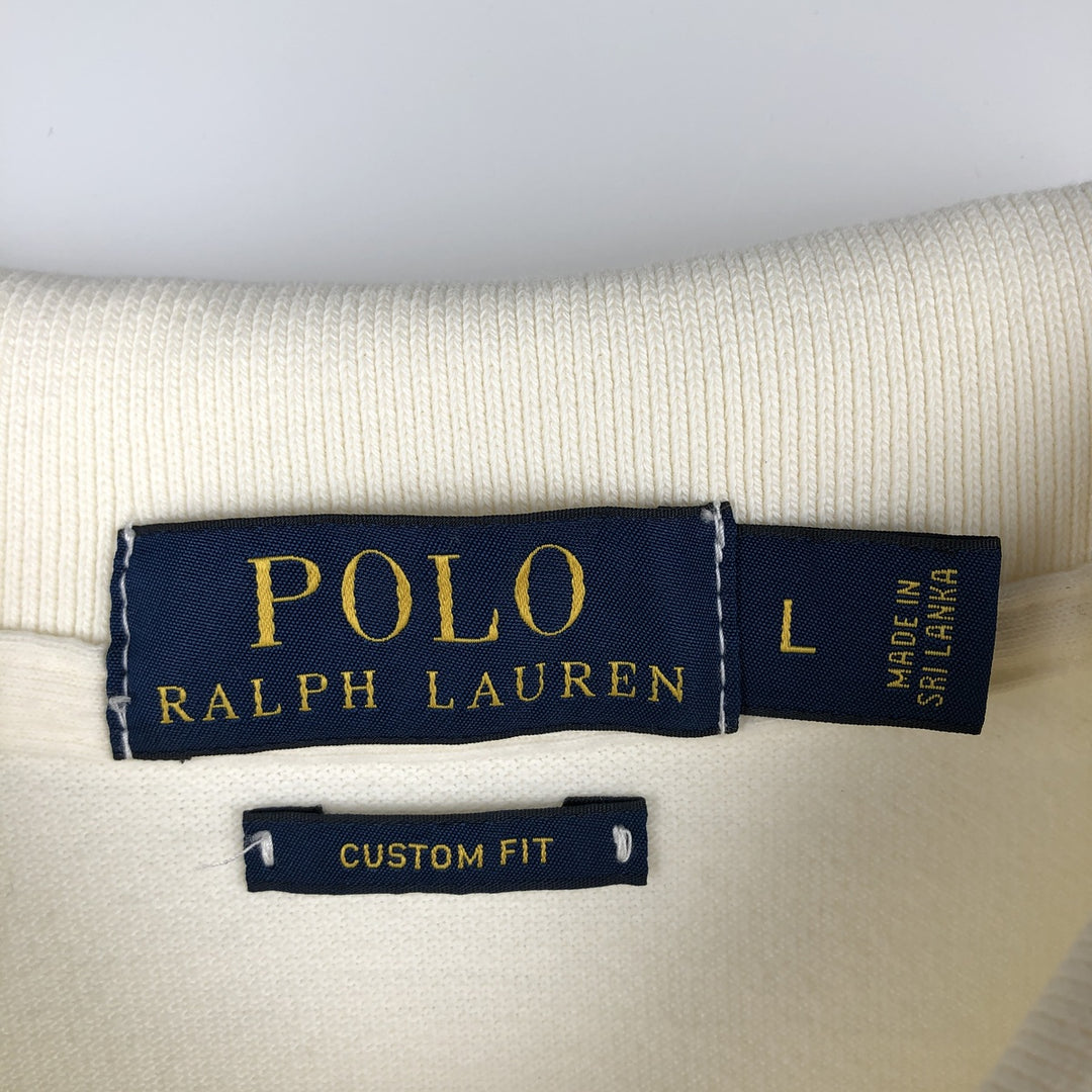 Ralph Lauren POLO RALPH LAUREN CUSTOM FIT short sleeve polo shirt men's size L cotton ivory Vintage Second Hand