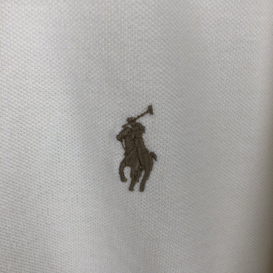 Ralph Lauren POLO RALPH LAUREN CUSTOM FIT short sleeve polo shirt men's size L cotton ivory Vintage Second Hand