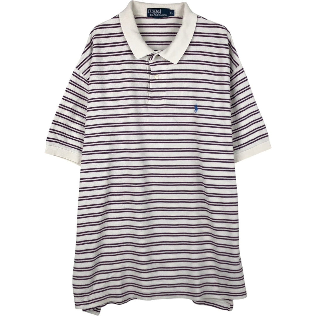 Ralph Lauren POLO by Ralph Lauren Thermal Short-Sleeve Striped Polo Shirt, Men's Size XL (approx.) cotton white type Vintage Second Hand