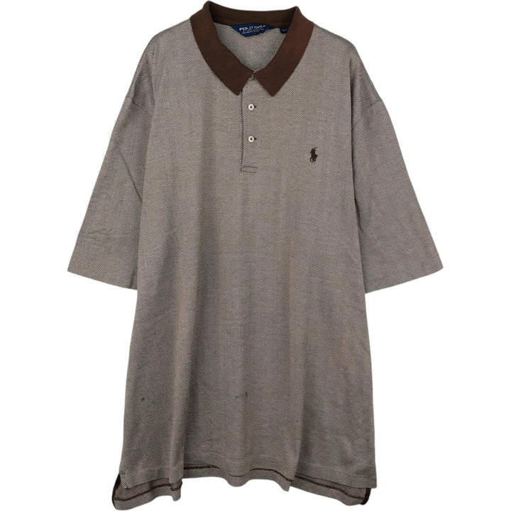 Ralph Lauren CHAPS GOLF Herringbone Short-Sleeve Polo Shirt, Men's Size XXL (approx.) Pima Cotton brown type Vintage Second Hand