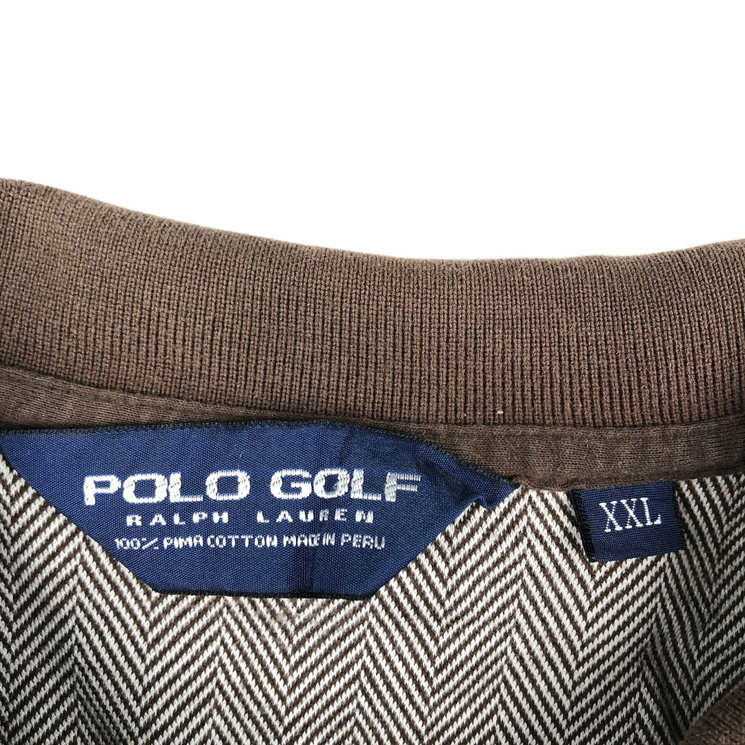 Ralph Lauren CHAPS GOLF Herringbone Short-Sleeve Polo Shirt, Men's Size XXL (approx.) Pima Cotton brown type Vintage Second Hand