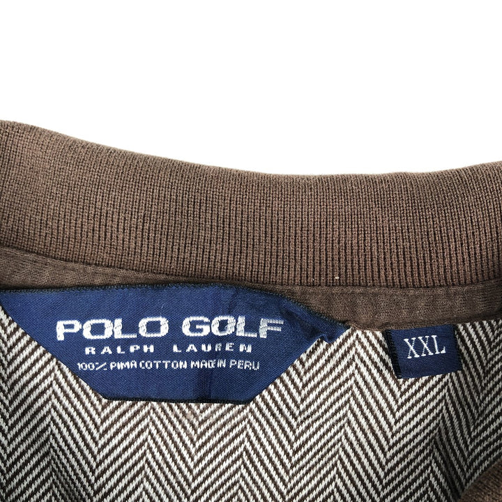 Ralph Lauren CHAPS GOLF Herringbone Short-Sleeve Polo Shirt, Men's Size XXL (approx.) Pima Cotton brown type Vintage Second Hand