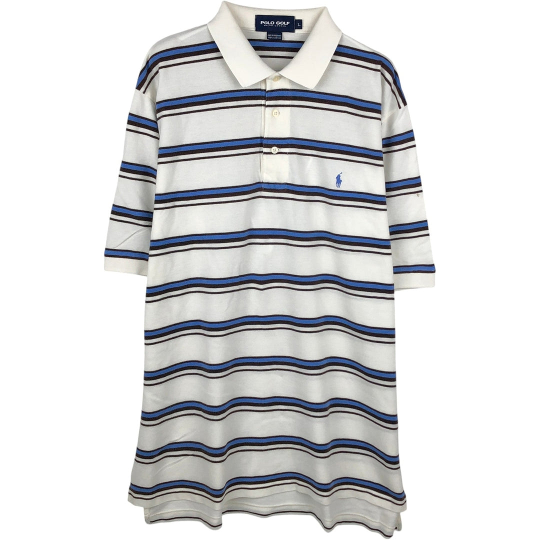 Ralph Lauren CHAPS GOLF Short-Sleeve Striped Polo Shirt, Men's Size L (approx.) cotton white type Vintage Second Hand