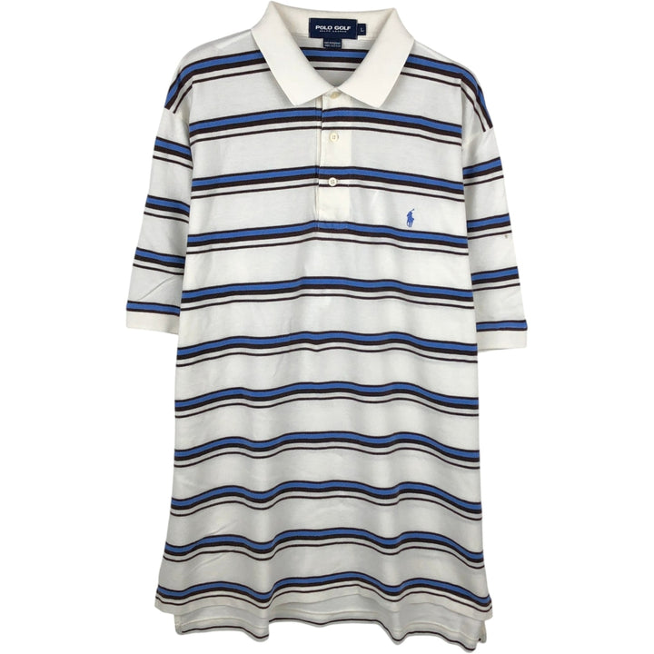 Ralph Lauren CHAPS GOLF Short-Sleeve Striped Polo Shirt, Men's Size L (approx.) cotton white type Vintage Second Hand