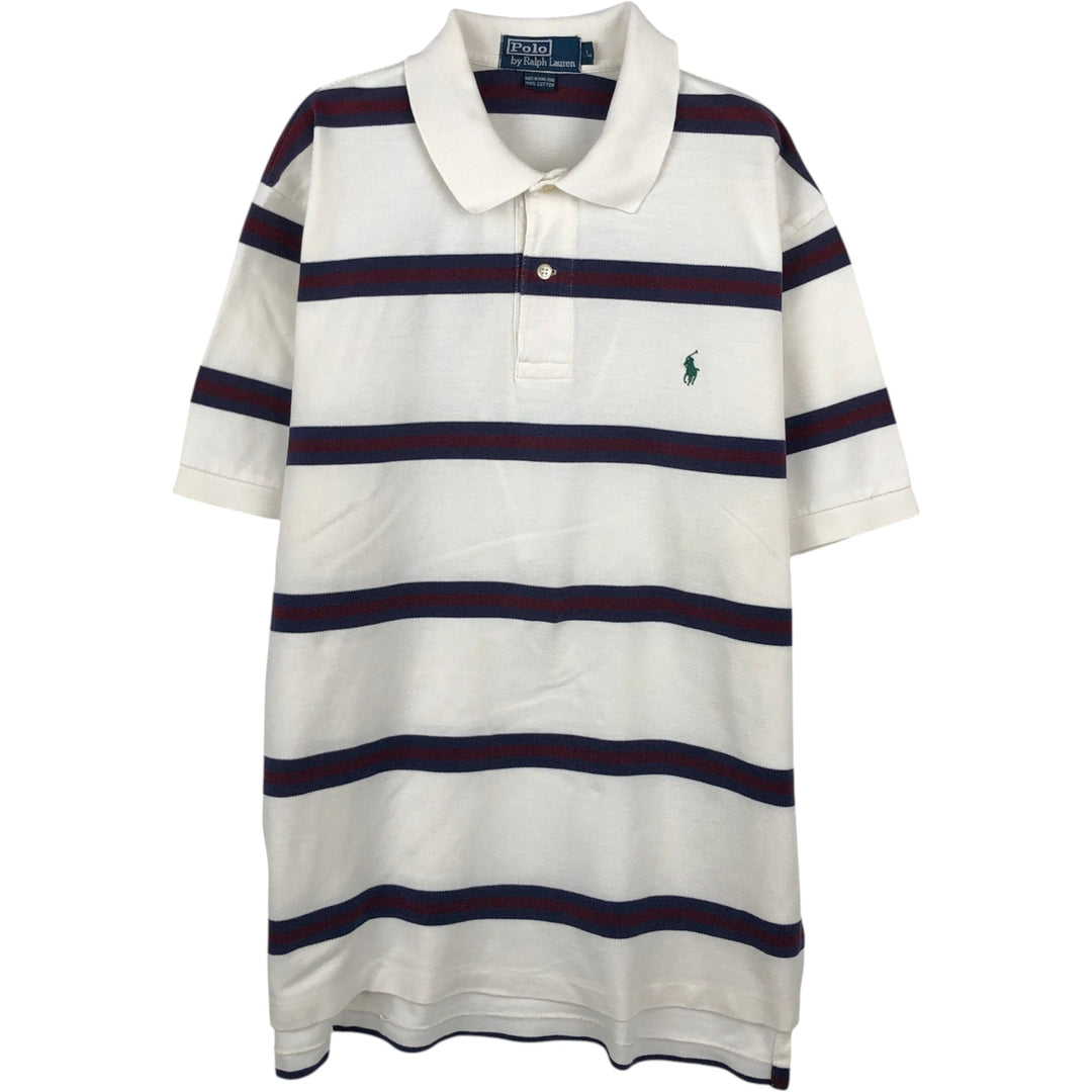 Ralph Lauren POLO by Ralph Lauren short sleeve striped polo shirt, men's size L cotton white type Vintage Second Hand