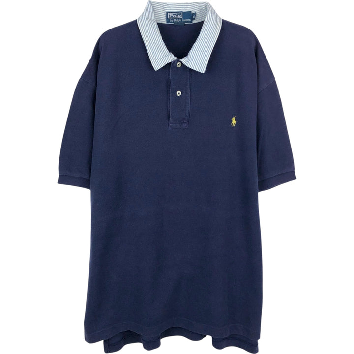 Ralph Lauren POLO by Ralph Lauren short sleeve polo shirt, men's XL size cotton navy blue type Vintage Second Hand