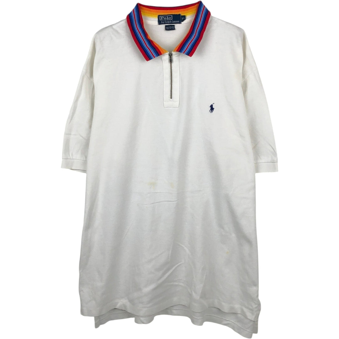 Ralph Lauren POLO by Ralph Lauren Half-Zip Short-Sleeve Polo Shirt, Men's Size XL (approx.) cotton white type Vintage Second Hand