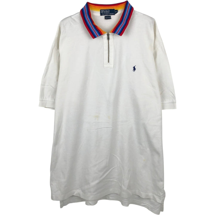 Ralph Lauren POLO by Ralph Lauren Half-Zip Short-Sleeve Polo Shirt, Men's Size XL (approx.) cotton white type Vintage Second Hand
