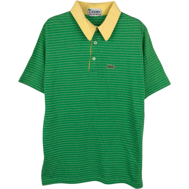 1970'S Lacoste IZOD Short-Sleeve Striped Polo Shirt, Made in USA, Men's Size XL (Equivalent), Vintage cotton green type Vintage Second Hand