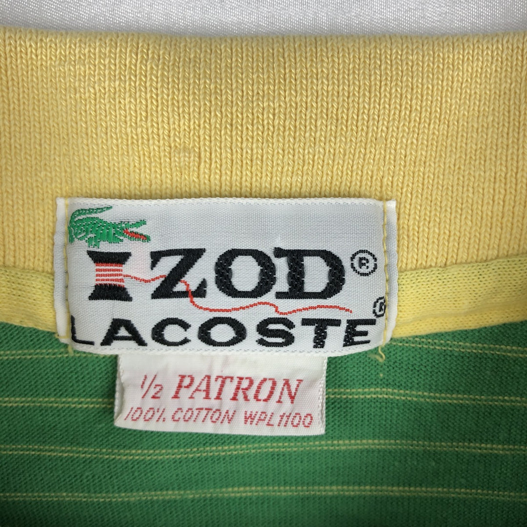 1970'S Lacoste IZOD Short-Sleeve Striped Polo Shirt, Made in USA, Men's Size XL (Equivalent), Vintage cotton green type Vintage Second Hand