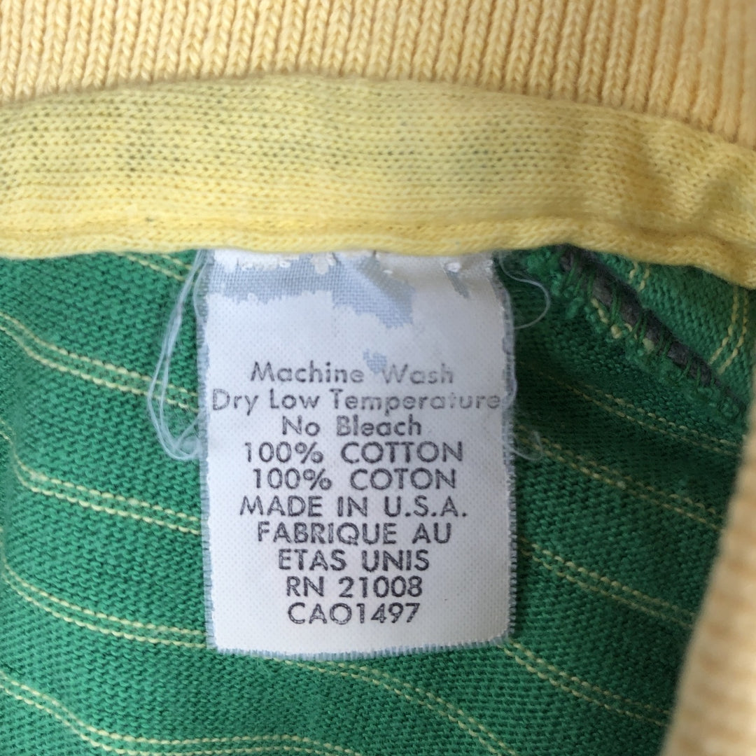 1970'S Lacoste IZOD Short-Sleeve Striped Polo Shirt, Made in USA, Men's Size XL (Equivalent), Vintage cotton green type Vintage Second Hand