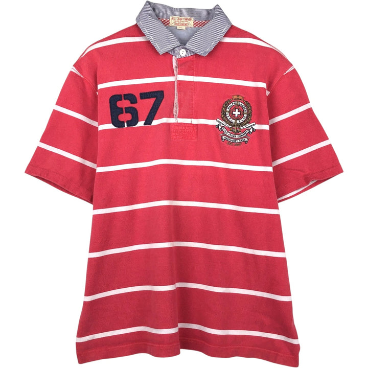 2000'S Ralph Lauren POLO JEANS COMPANY Striped Pattern Short-Sleeve Rugby Shirt, Men's Size XL (approx.) cotton red type Vintage Second Hand