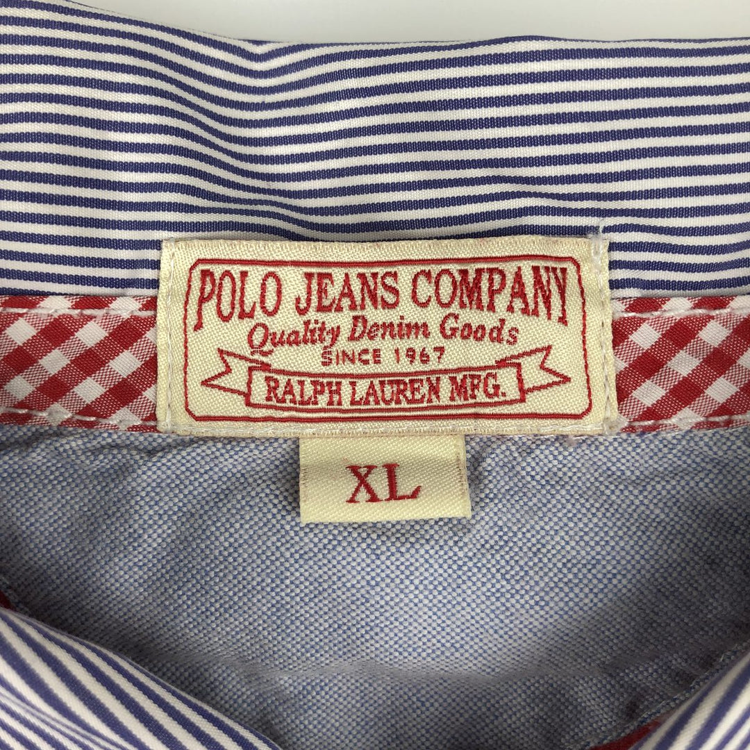 2000'S Ralph Lauren POLO JEANS COMPANY Striped Pattern Short-Sleeve Rugby Shirt, Men's Size XL (approx.) cotton red type Vintage Second Hand