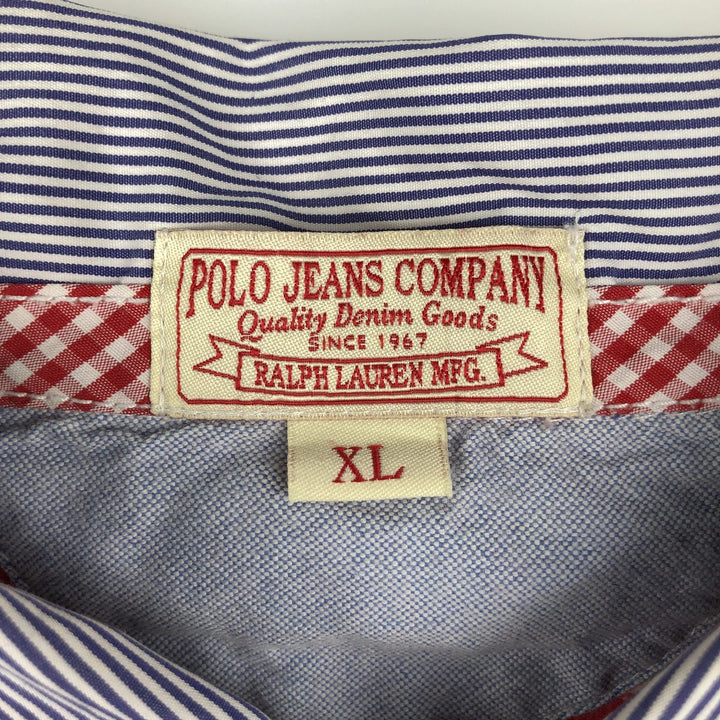 2000'S Ralph Lauren POLO JEANS COMPANY Striped Pattern Short-Sleeve Rugby Shirt, Men's Size XL (approx.) cotton red type Vintage Second Hand