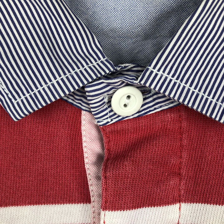 2000'S Ralph Lauren POLO JEANS COMPANY Striped Pattern Short-Sleeve Rugby Shirt, Men's Size XL (approx.) cotton red type Vintage Second Hand