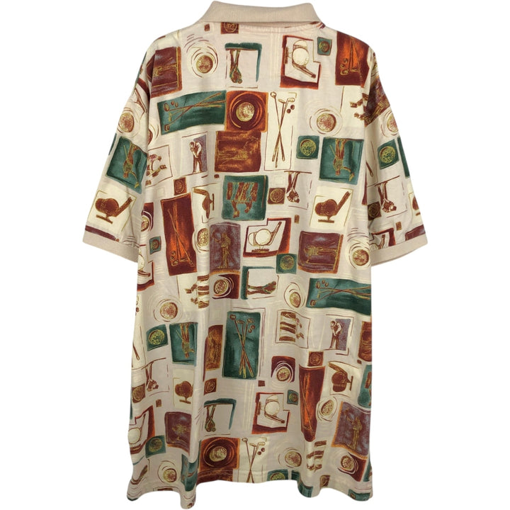 90'S Ralph Lauren CHAPS all-over print long-sleeved polo shirt, made in USA, men's size XL equivalent, vintage. cotton Beige type Vintage Second Hand