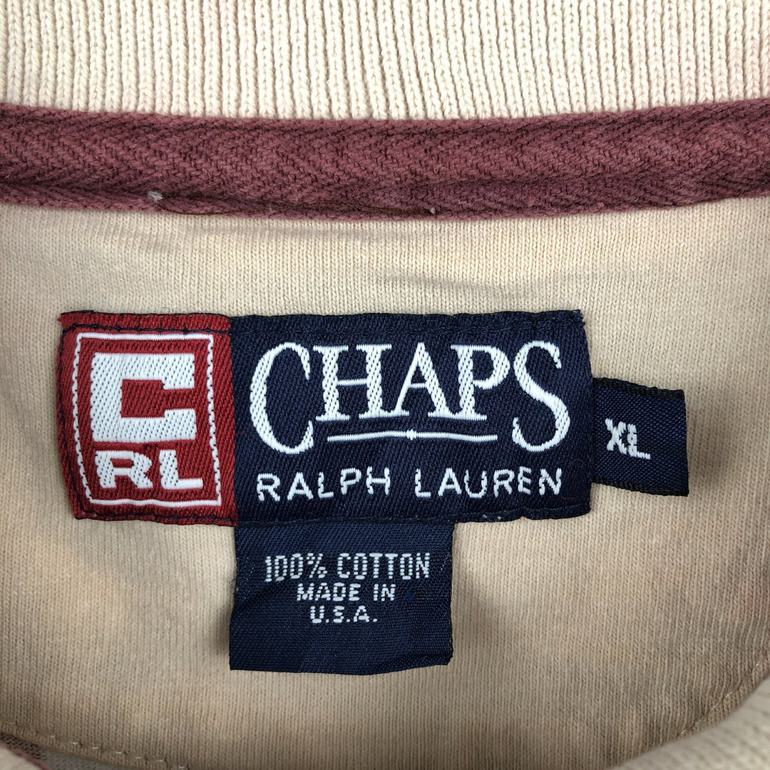 90'S Ralph Lauren CHAPS all-over print long-sleeved polo shirt, made in USA, men's size XL equivalent, vintage. cotton Beige type Vintage Second Hand