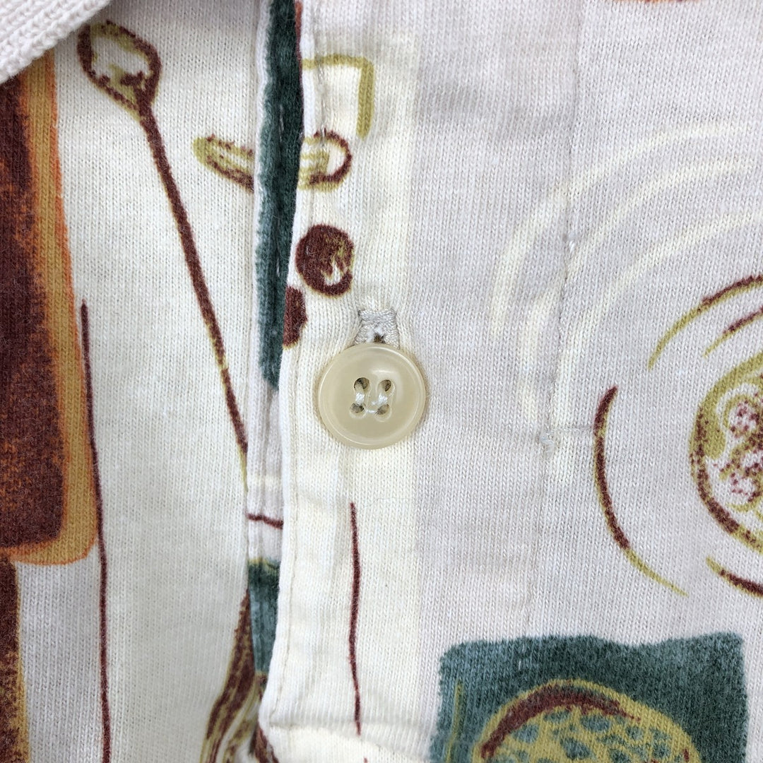 90'S Ralph Lauren CHAPS all-over print long-sleeved polo shirt, made in USA, men's size XL equivalent, vintage. cotton Beige type Vintage Second Hand