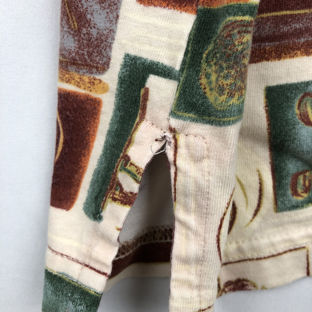 90'S Ralph Lauren CHAPS all-over print long-sleeved polo shirt, made in USA, men's size XL equivalent, vintage. cotton Beige type Vintage Second Hand
