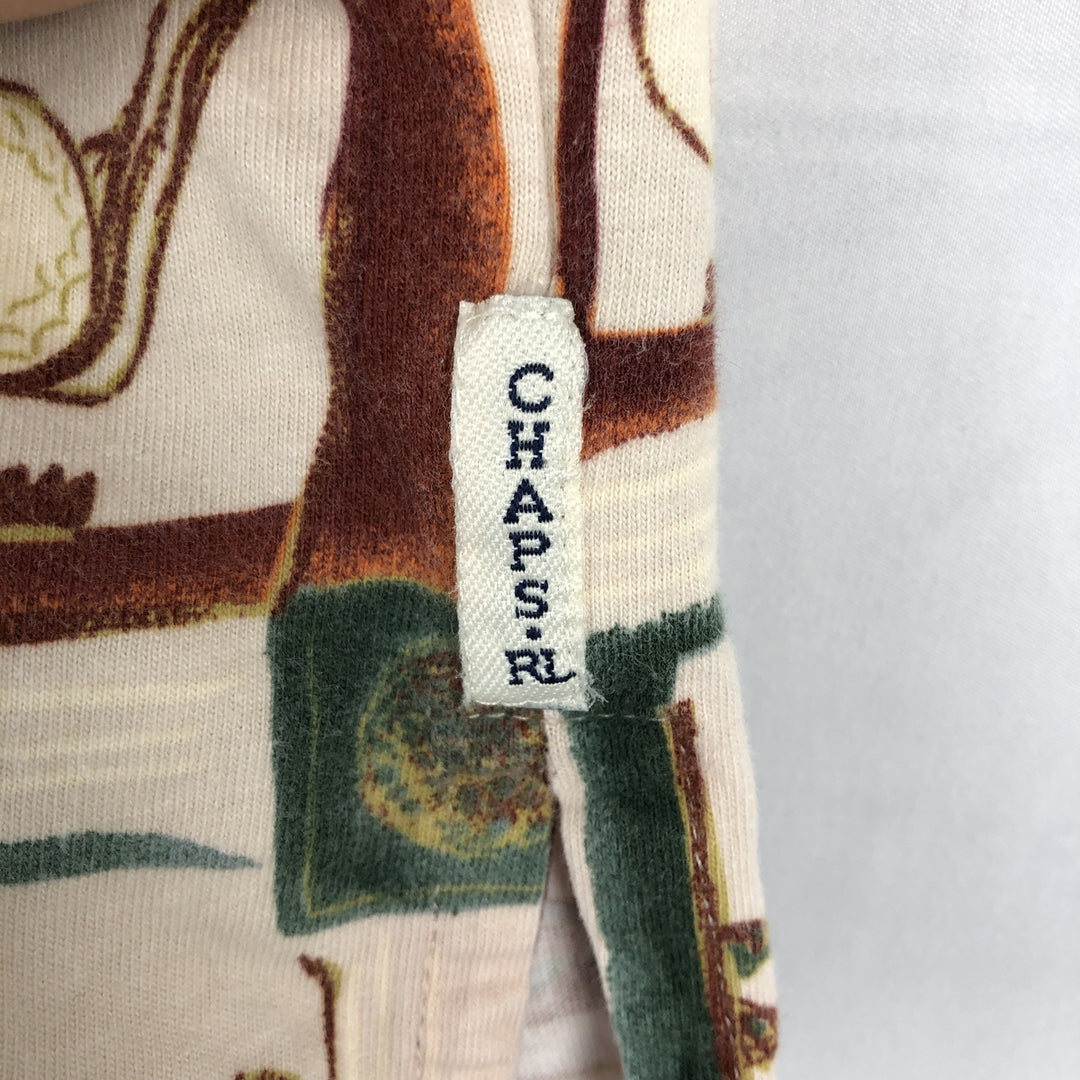 90'S Ralph Lauren CHAPS all-over print long-sleeved polo shirt, made in USA, men's size XL equivalent, vintage. cotton Beige type Vintage Second Hand