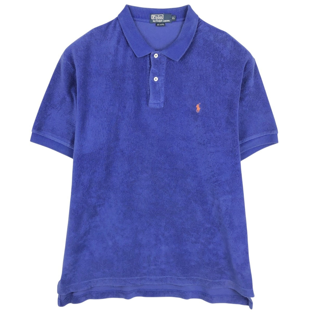 Ralph Lauren POLO by Ralph Lauren pile short sleeve polo shirt, men's XL size cotton blue type Vintage Second Hand