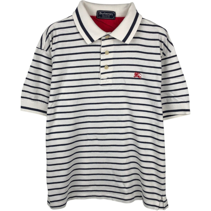 Burberry's short-sleeved striped polo shirt, made in the USA, men's size S. cotton white type Vintage Second Hand