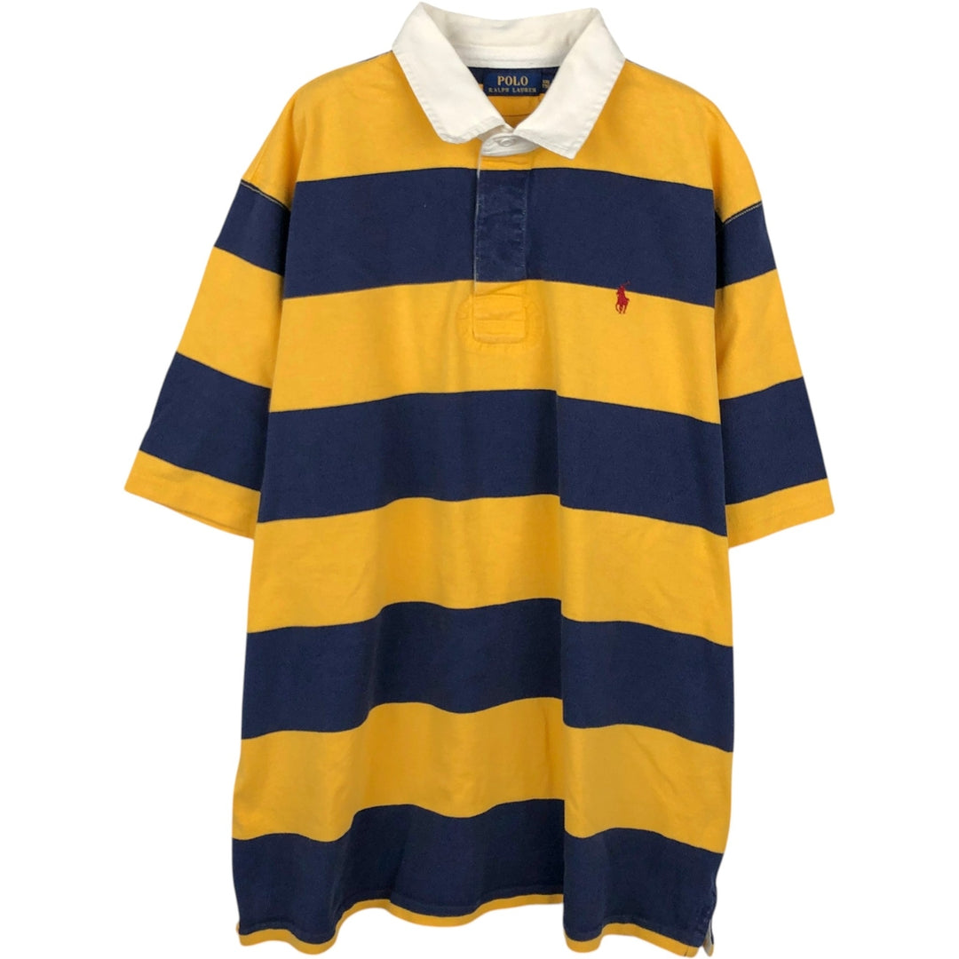 Ralph Lauren POLO RALPH LAUREN Striped Pattern Short-Sleeve Rugby Shirt, Men's Size XXL (approx.) cotton yellow type Vintage Second Hand