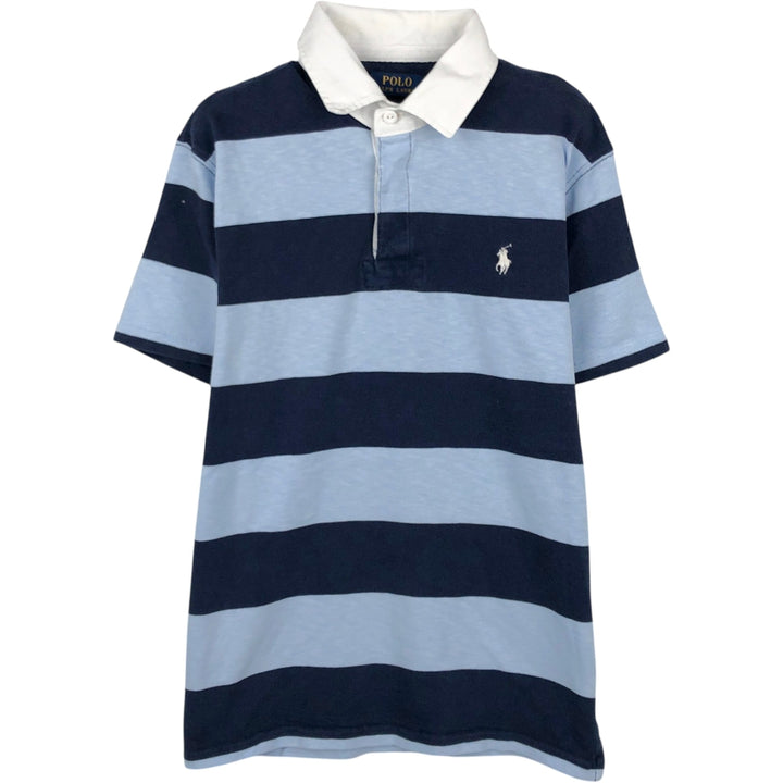 Ralph Lauren POLO RALPH LAUREN CUSTOM SLIM FIT Striped Pattern Short-Sleeve Rugby Shirt, Men's Size M (approx.) cotton navy blue type Vintage Second Hand