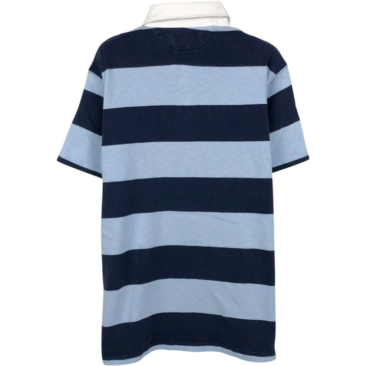 Ralph Lauren POLO RALPH LAUREN CUSTOM SLIM FIT Striped Pattern Short-Sleeve Rugby Shirt, Men's Size M (approx.) cotton navy blue type Vintage Second Hand