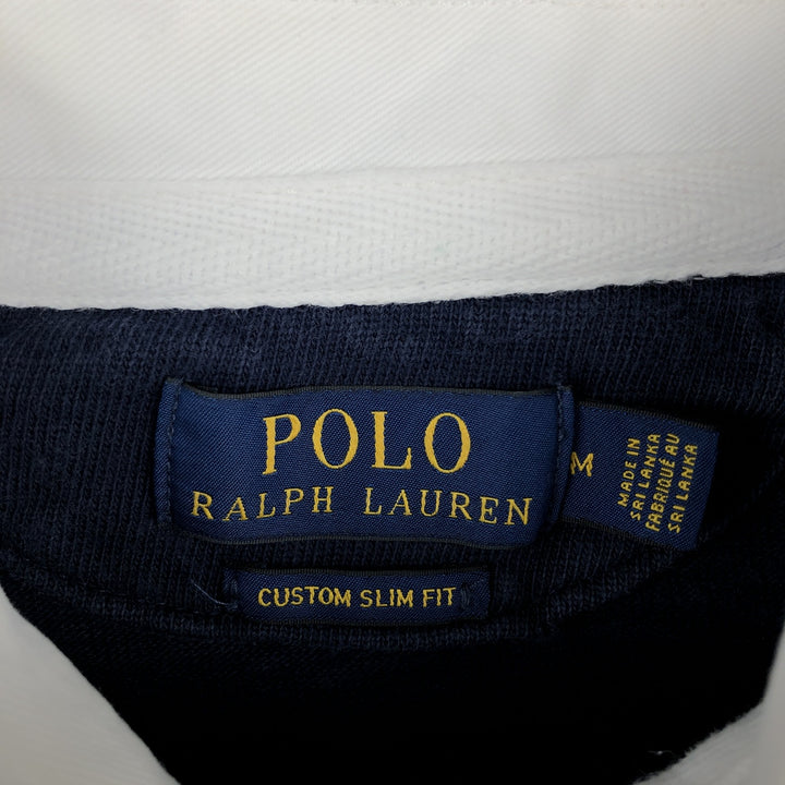 Ralph Lauren POLO RALPH LAUREN CUSTOM SLIM FIT Striped Pattern Short-Sleeve Rugby Shirt, Men's Size M (approx.) cotton navy blue type Vintage Second Hand