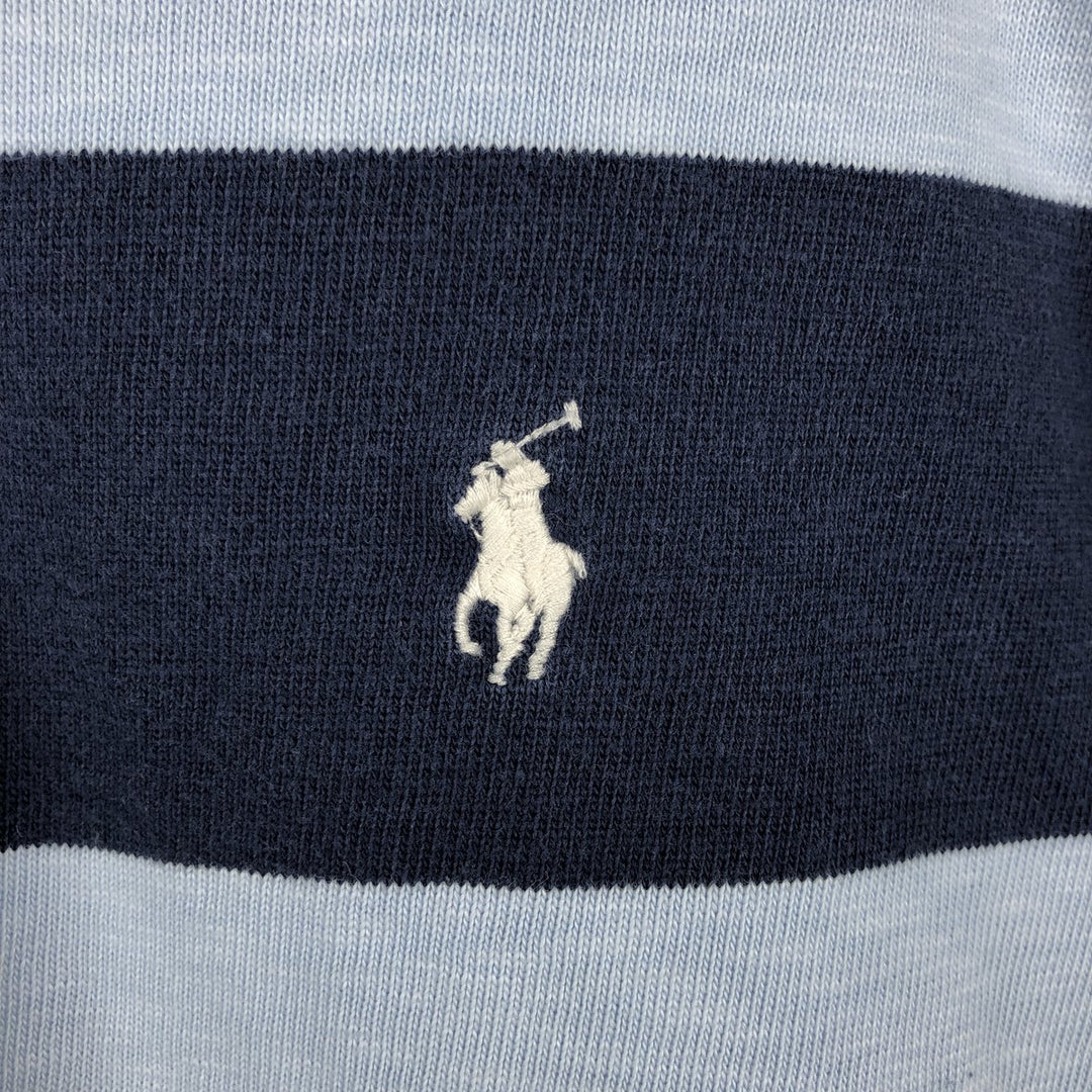 Ralph Lauren POLO RALPH LAUREN CUSTOM SLIM FIT Striped Pattern Short-Sleeve Rugby Shirt, Men's Size M (approx.) cotton navy blue type Vintage Second Hand
