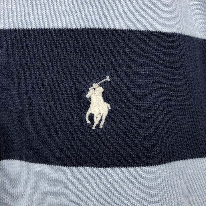 Ralph Lauren POLO RALPH LAUREN CUSTOM SLIM FIT Striped Pattern Short-Sleeve Rugby Shirt, Men's Size M (approx.) cotton navy blue type Vintage Second Hand