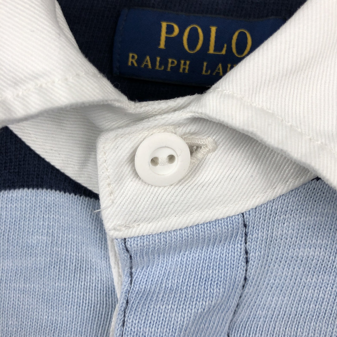 Ralph Lauren POLO RALPH LAUREN CUSTOM SLIM FIT Striped Pattern Short-Sleeve Rugby Shirt, Men's Size M (approx.) cotton navy blue type Vintage Second Hand