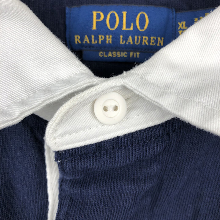 Ralph Lauren POLO RALPH LAUREN CLASSIC FIT Short-Sleeve Rugby Shirt, Men's Size XL (approx.) cotton navy blue type Vintage Second Hand