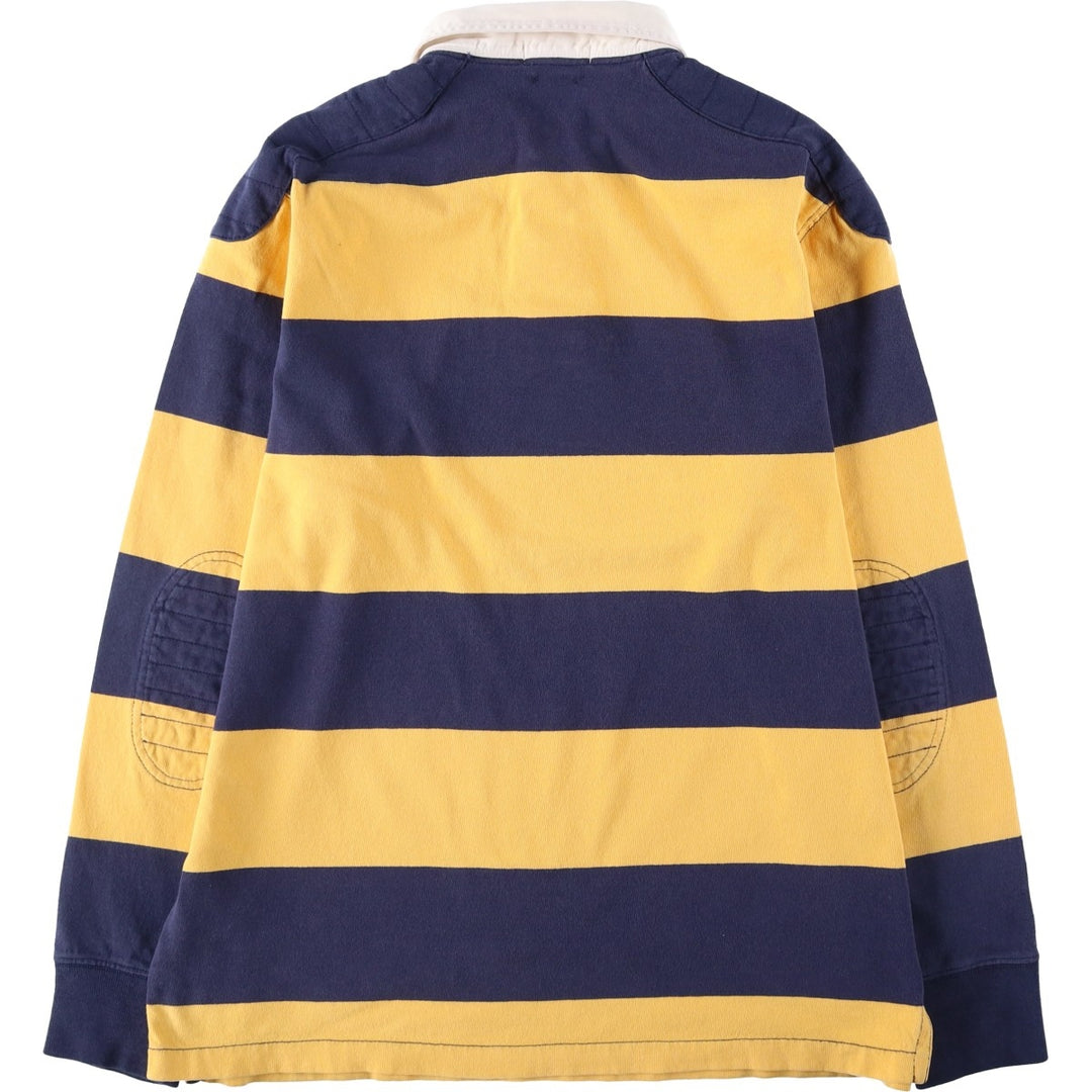 Ralph Lauren POLO RALPH LAUREN CUSTOM FIT Border Pattern Long Sleeve Rugby Shirt Men's L size cotton navy blue type Vintage Second Hand