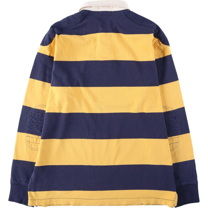 Ralph Lauren POLO RALPH LAUREN CUSTOM FIT Border Pattern Long Sleeve Rugby Shirt Men's L size cotton navy blue type Vintage Second Hand